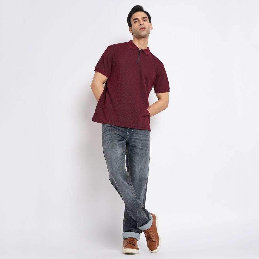 Men's Collared Half Sleeves T-Shirt, Wine, large image number null