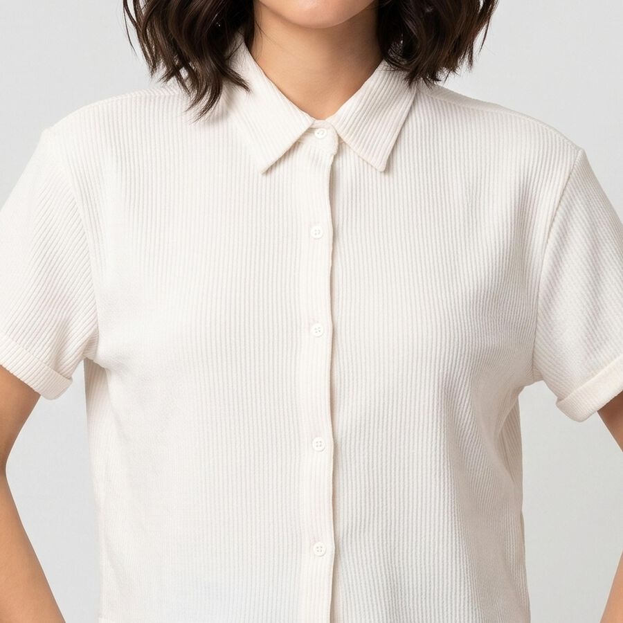 Women's White Collared Shirt, सफ़ेद, large