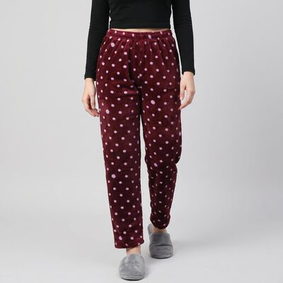 Women's Maroon Straight Fit Polka Dot Printed Pyjama