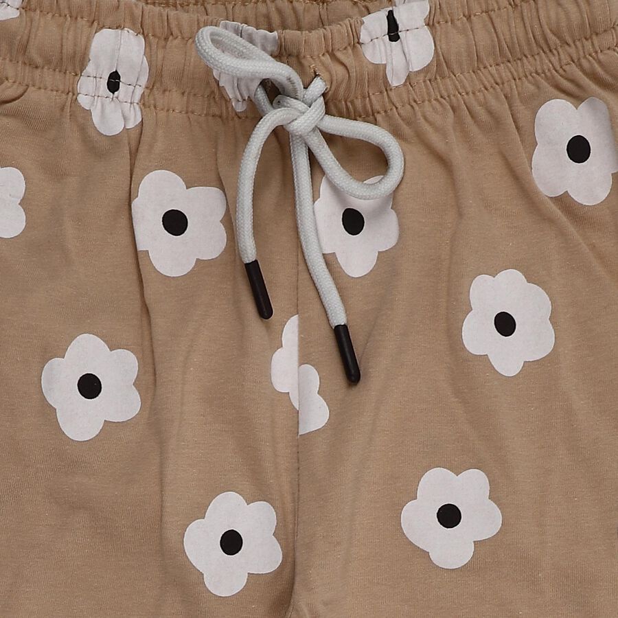 Girls' Beige Regular Fit Printed Pyjama, Beige, large