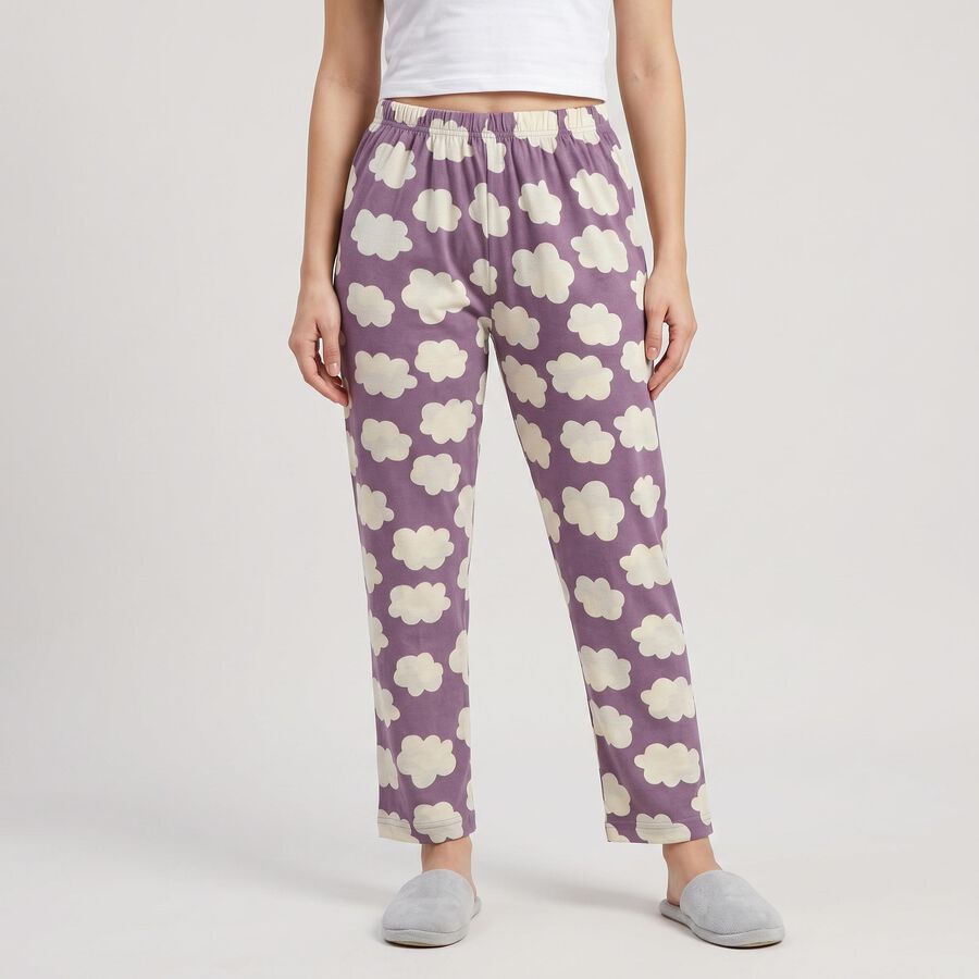 Women Purple Cloud Printed Pyjama, बैंगनी, large