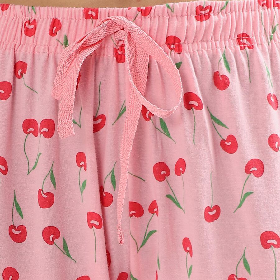 Women's Soft Pink Cherry Printed Cotton Blend Pyjama, Light Pink, large image number null