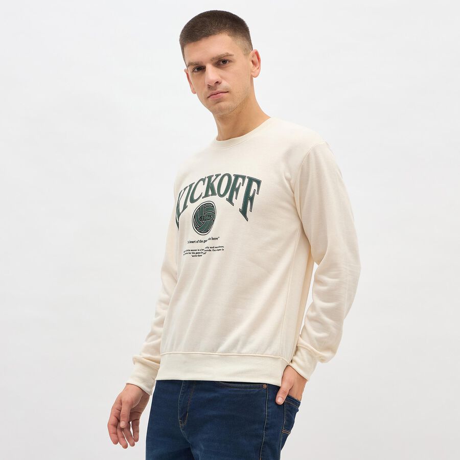 Men's Off-White Crew Neck Casual Sweatshirt, Off White, large image number null