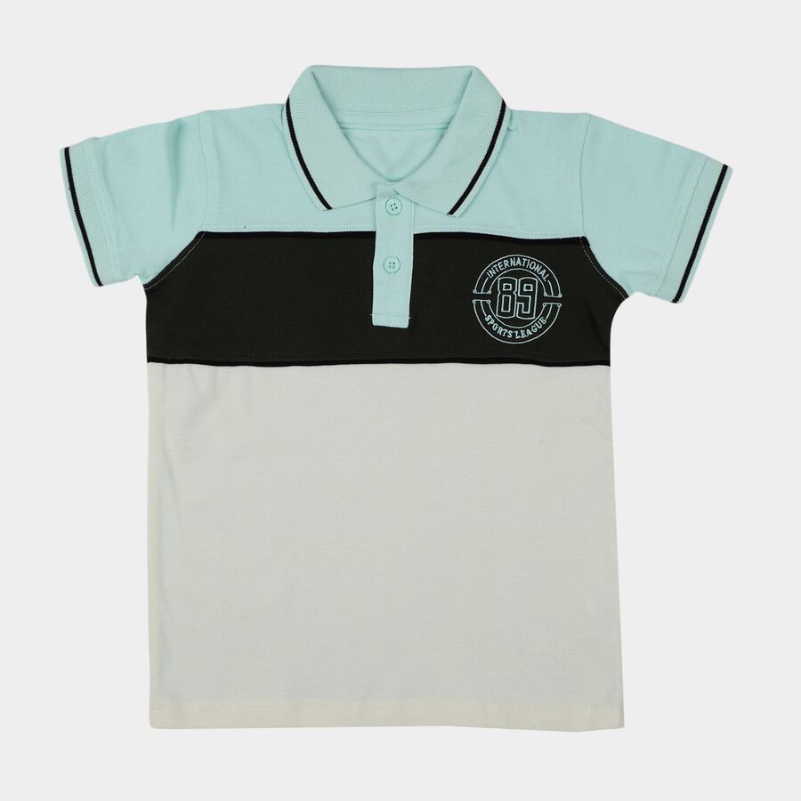 Boys White Cotton Polo Neck Casual T-Shirt, White, large