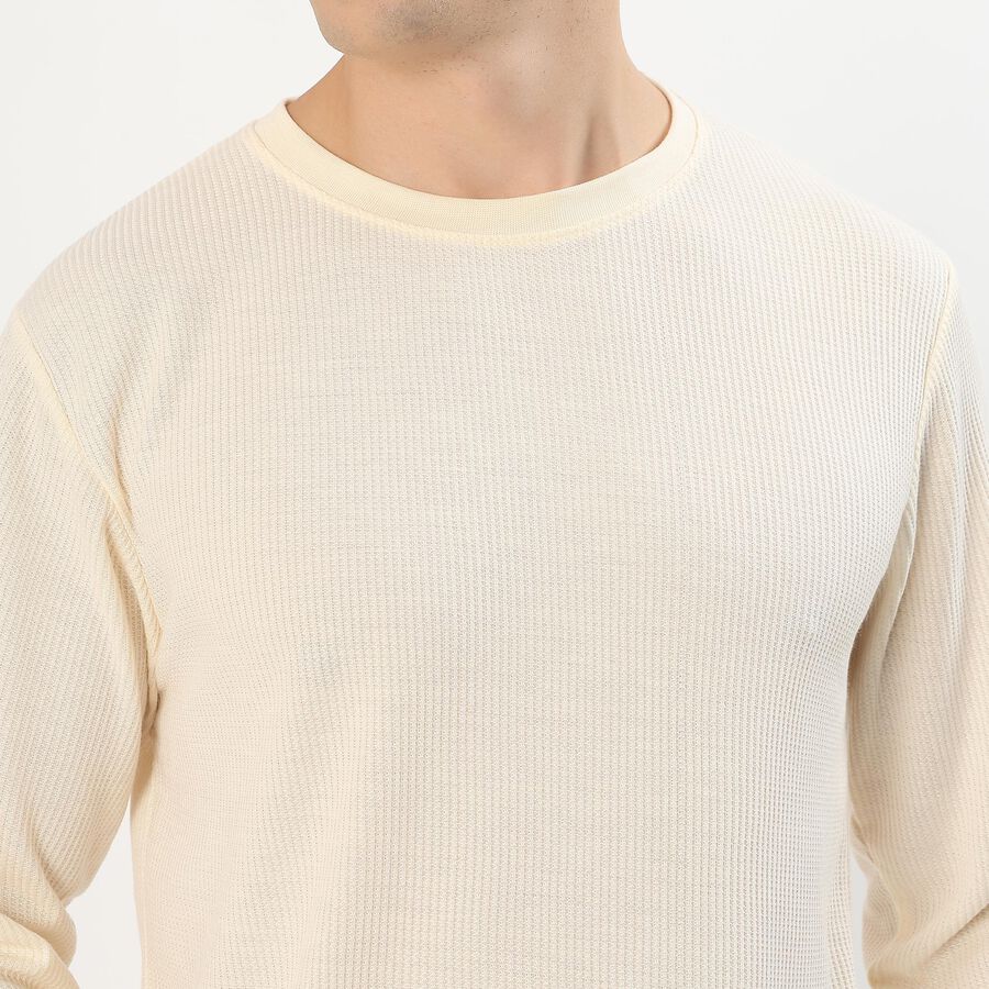 Men's Light Cream Round Neck Casual T-Shirt, एक्रू मिश्रित, large image number null