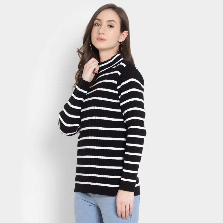 Round Neck Pullover, Black, large image number null