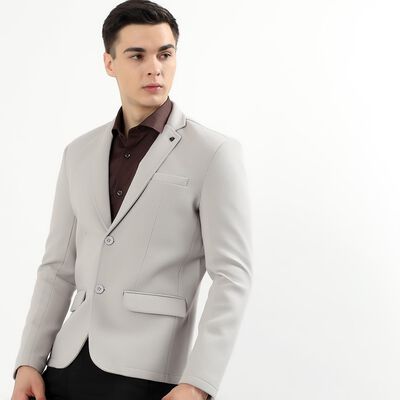 Men's Light Grey Slim Fit Single-Breasted Blazer