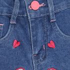 Girls' Denim Blue Buttoned Embroidered Shorts, मध्यम नीला, small image number null