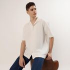 Men's Off White Half Sleeve Cuban Collar Casual Shirt, Off White, small