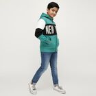 Boys' Dark Teal Green Hooded Neck Streetwear Sweatshirt, गहरा हरा, small image number null