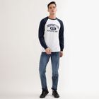 Men's Navy Blue and White Crew Neck Casual Graphic T-Shirt, Mid Blue, small image number null