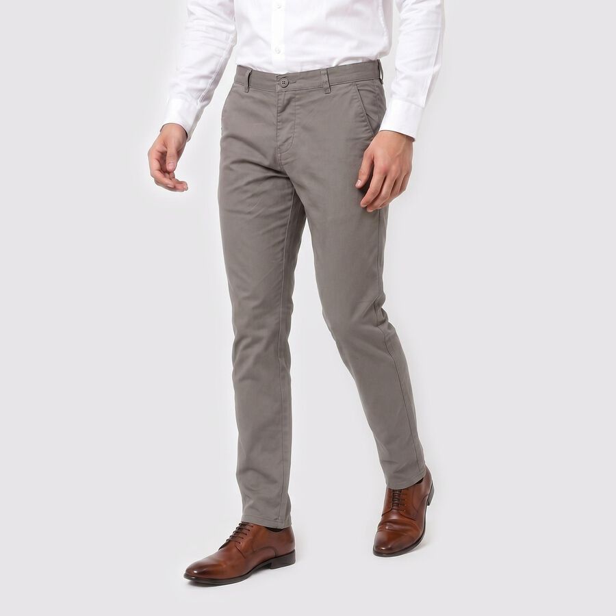 Men's Grey Slim Fit Chino Trousers, हल्का ग्रे, large