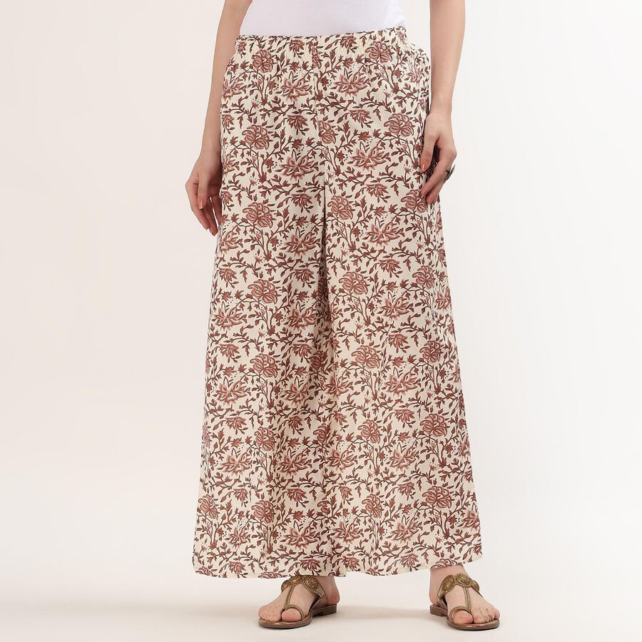 Women's Off White Printed Regular-Fit Palazzos, ऑफ व्हाइट, large