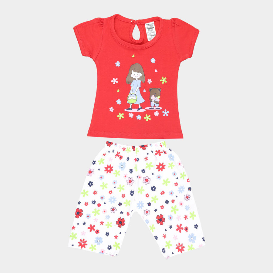 Infants Cotton Capri Set, Red, large image number null