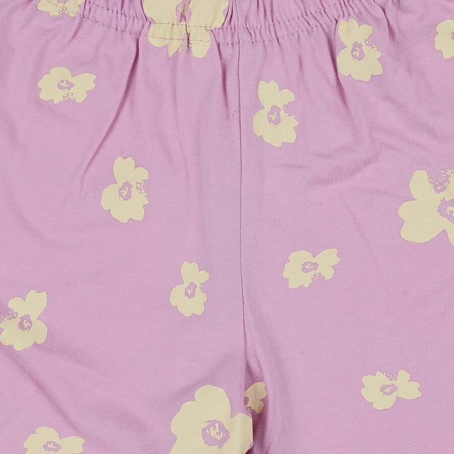Girls' Lilac Floral Elastic Waist Shorts, Lilac, large