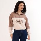 Women's Beige and Brown High Neck Casual Sweatshirt, भूरा, small image number null