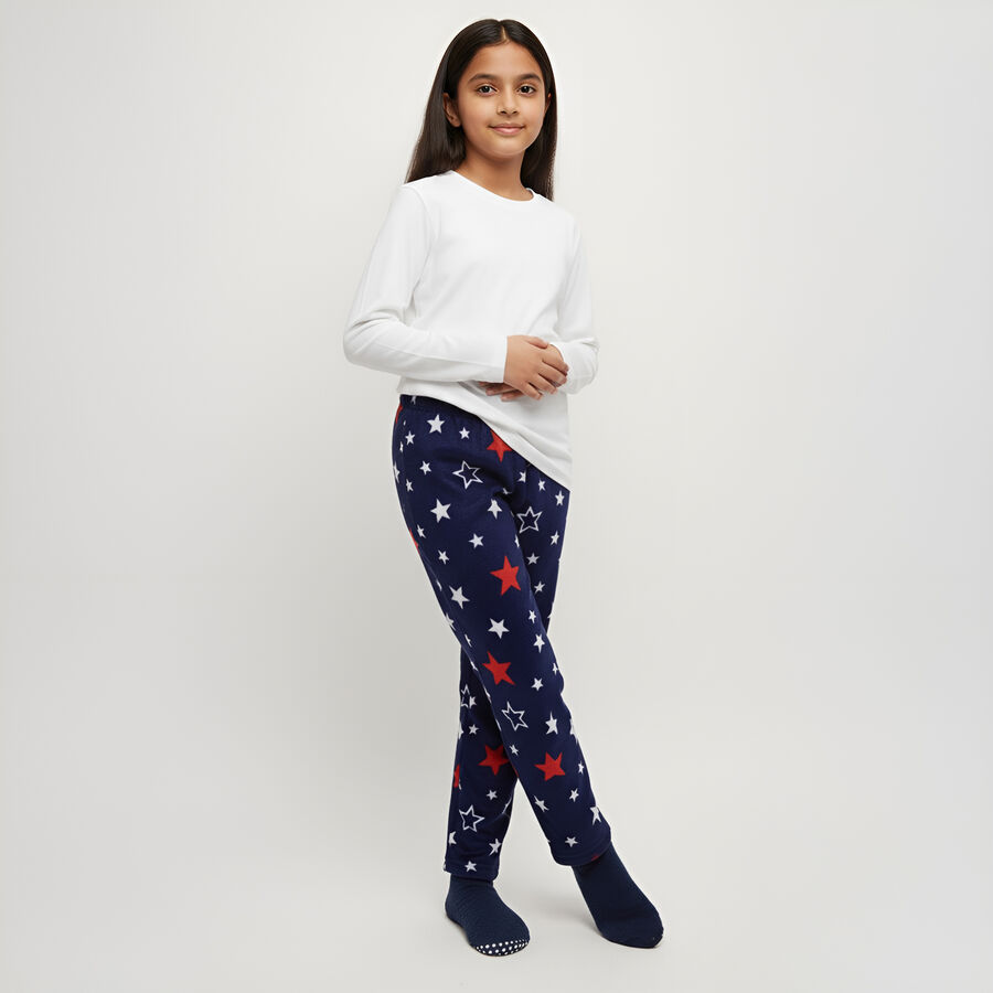 Girls' Navy Blue Star Printed Winter Pyjama, नेवी ब्लू, large image number null