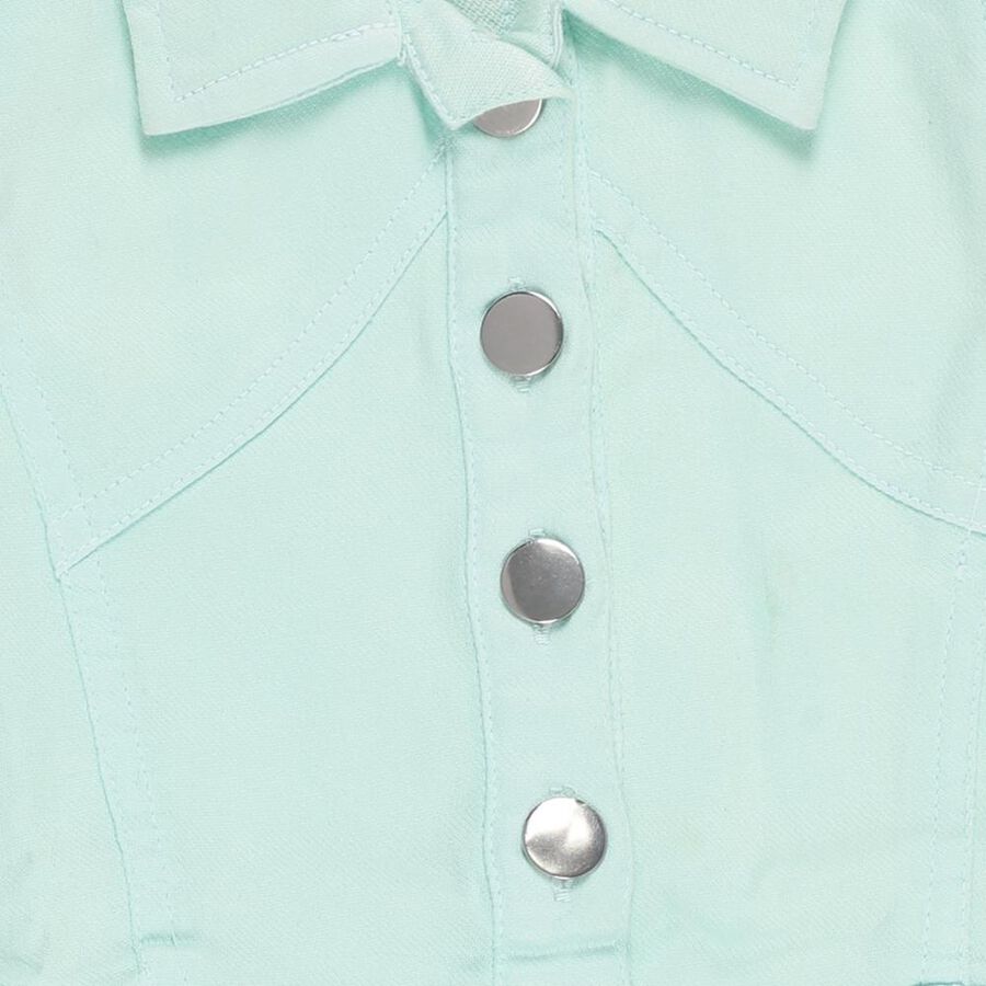 Girls' Mint Green Collared A-Line Frock, Light Green, large image number null