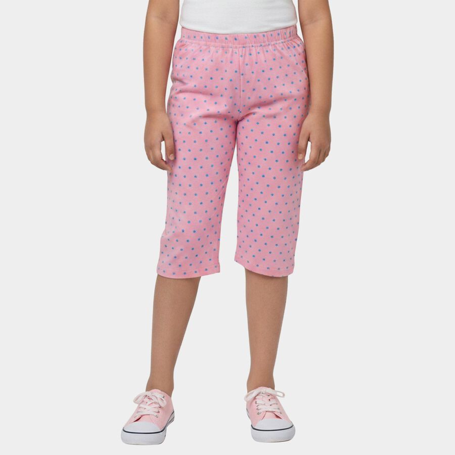 Girls' Light Pink Regular Fit Cotton Blend Capri, Light Pink, large