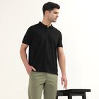 Men's Jet Black Cotton Polo Neck Solid T-Shirt, काला, small