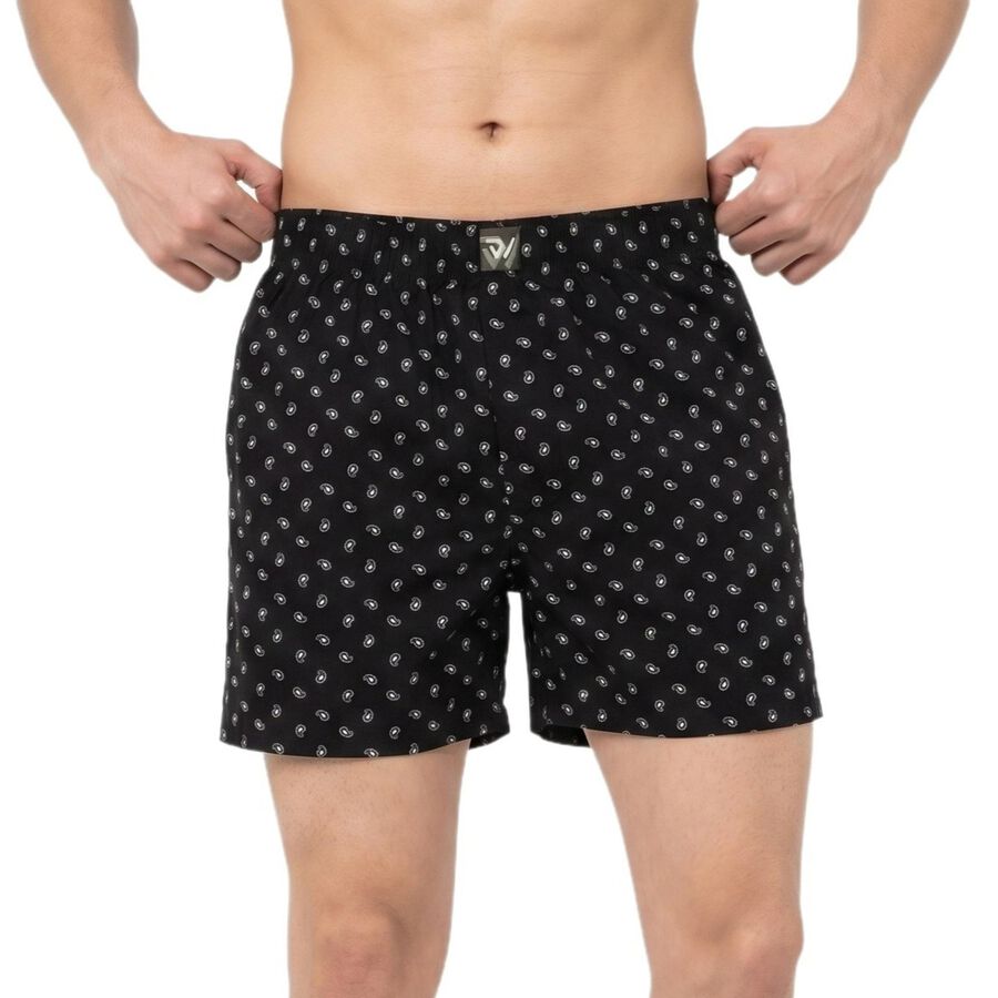 Men's Black Classic Fit Printed Boxers, Black, large