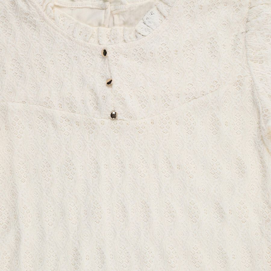 Girls' Off-White Round Neck Romantic T-Shirt, ऑफ व्हाइट, large