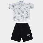 Boys White Cotton Round Neck Woven Baba Suit, White, small