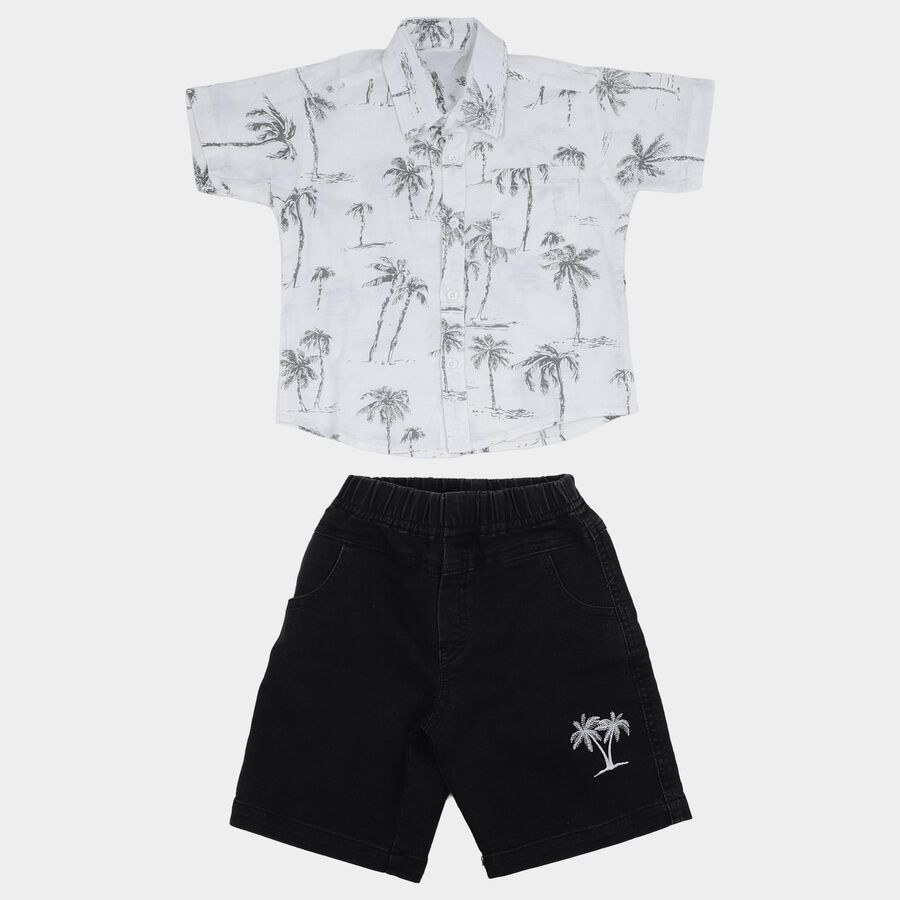 Boys White Cotton Round Neck Woven Baba Suit, White, large