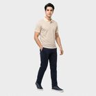 Men's Ecru Melange Cotton Polo Neck Geometric Polo T-Shirt, एक्रू मिश्रित, small