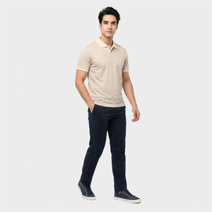 Men's Ecru Melange Cotton Polo Neck Geometric Polo T-Shirt, एक्रू मिश्रित, large