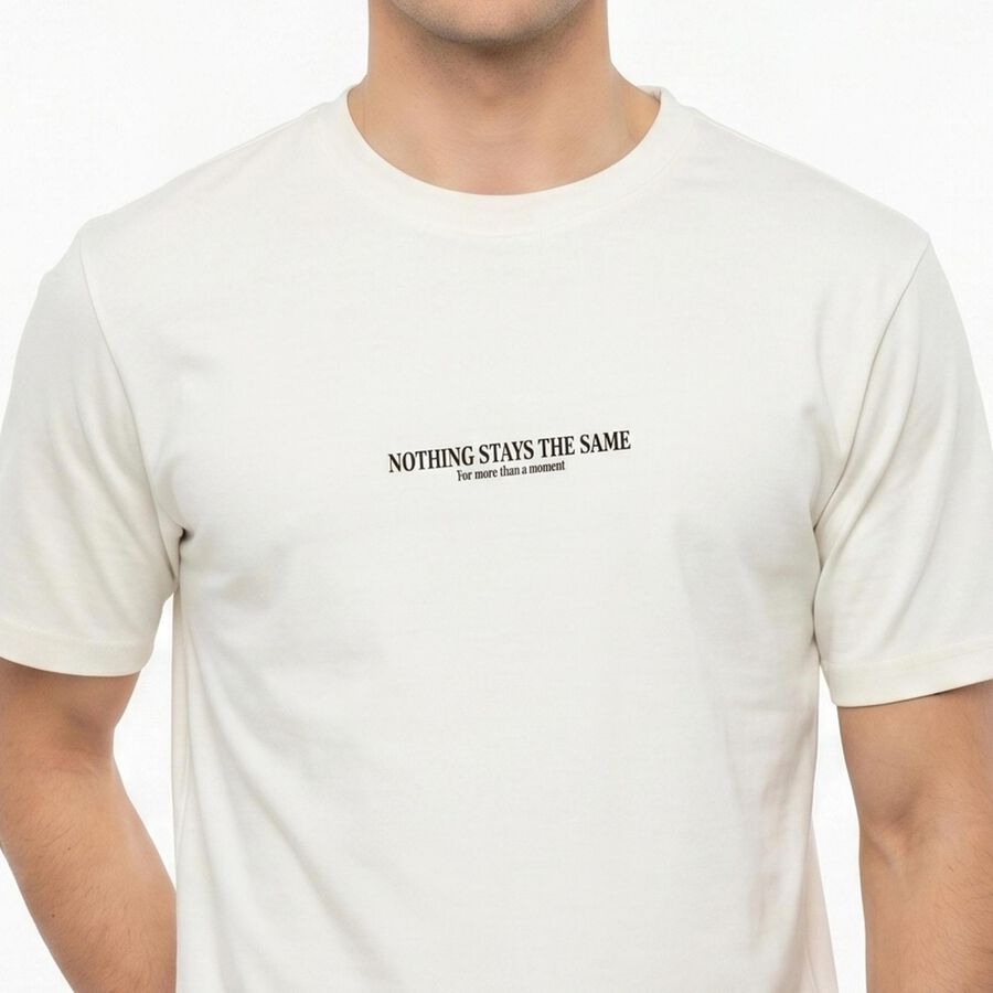 Men's White Round Neck Regular T-Shirt, White, large