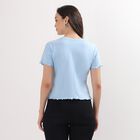 Ladies' Light Blue Cotton Crop-Length Round Neck T-Shirt, Light Blue, small image number null