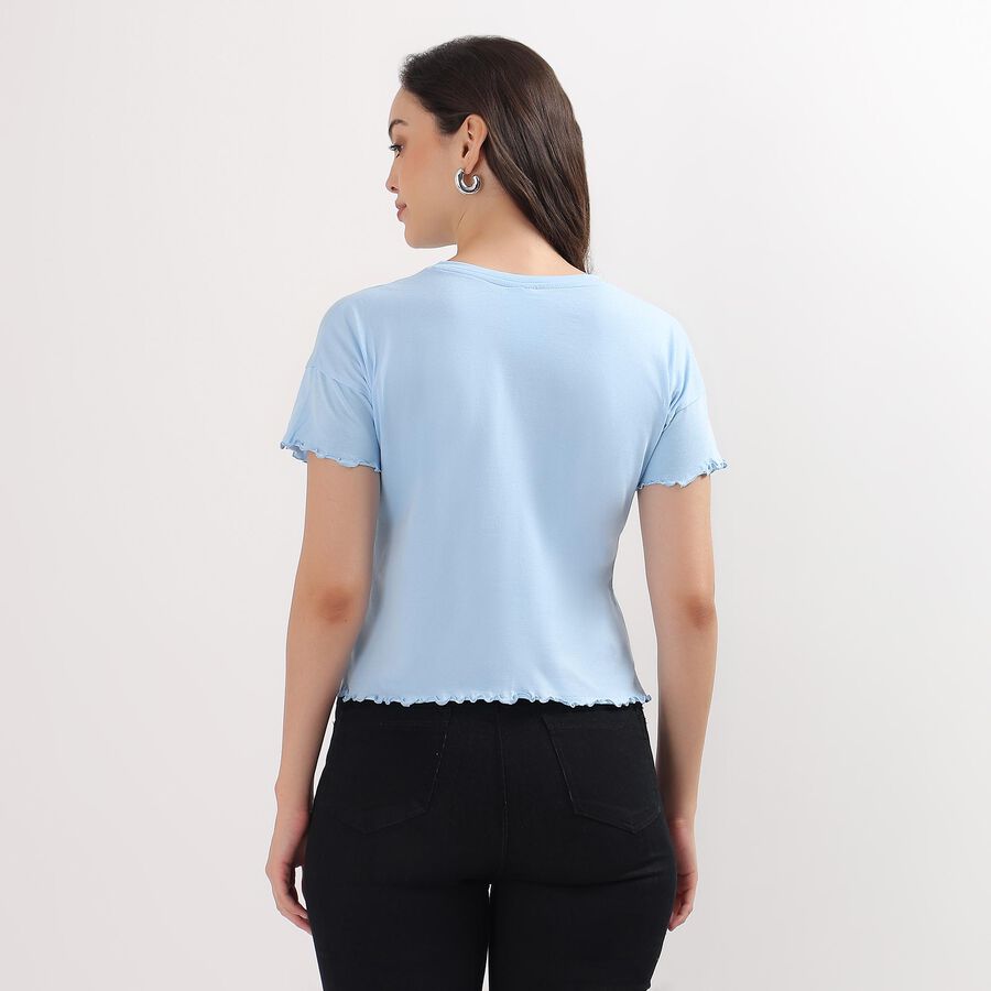 Ladies' Light Blue Cotton Crop-Length Round Neck T-Shirt, Light Blue, large image number null