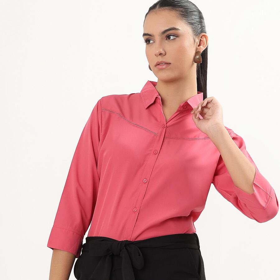 Girls' Soft Pink Mandarin Collar Casual Shirt, गुलाबी, large image number null