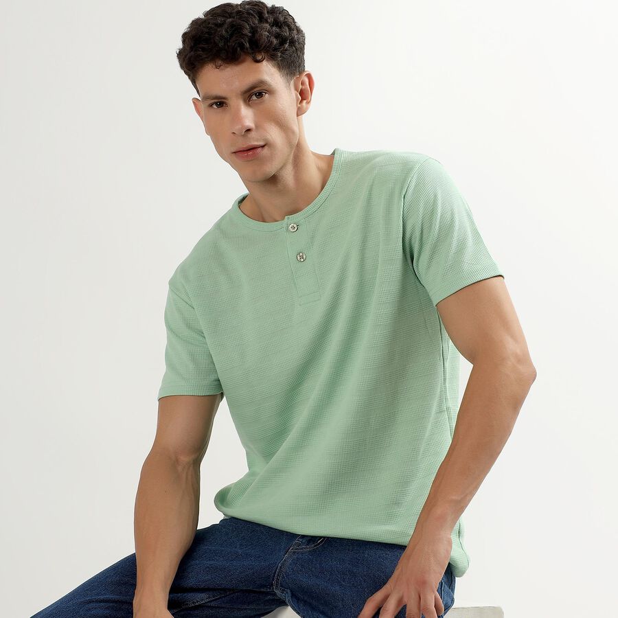 Men's Light Green Henley Neck Half Sleeve T-Shirt, Light Green, large image number null