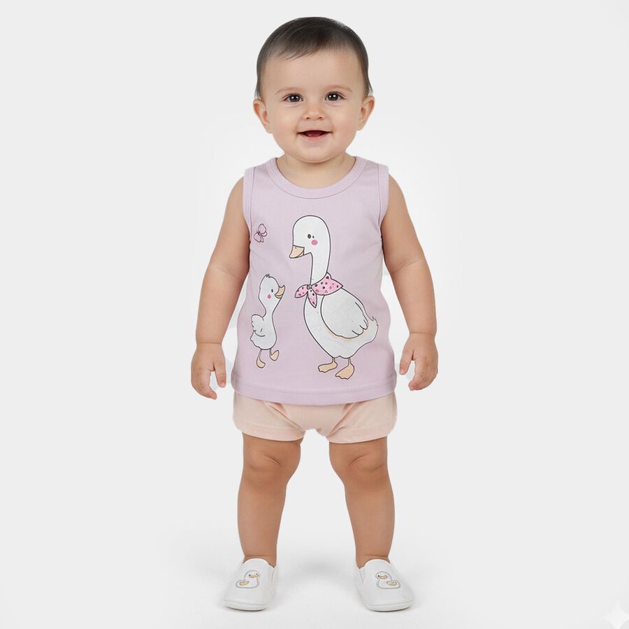 Infant Girl Pink Cotton Sleeveless Top and Shorts Set, Light Pink, large