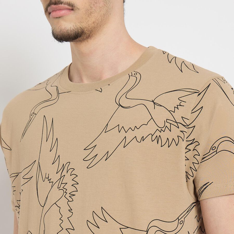 Men's 100% Cotton Round Neck Half Sleeves T-Shirt , Beige, large