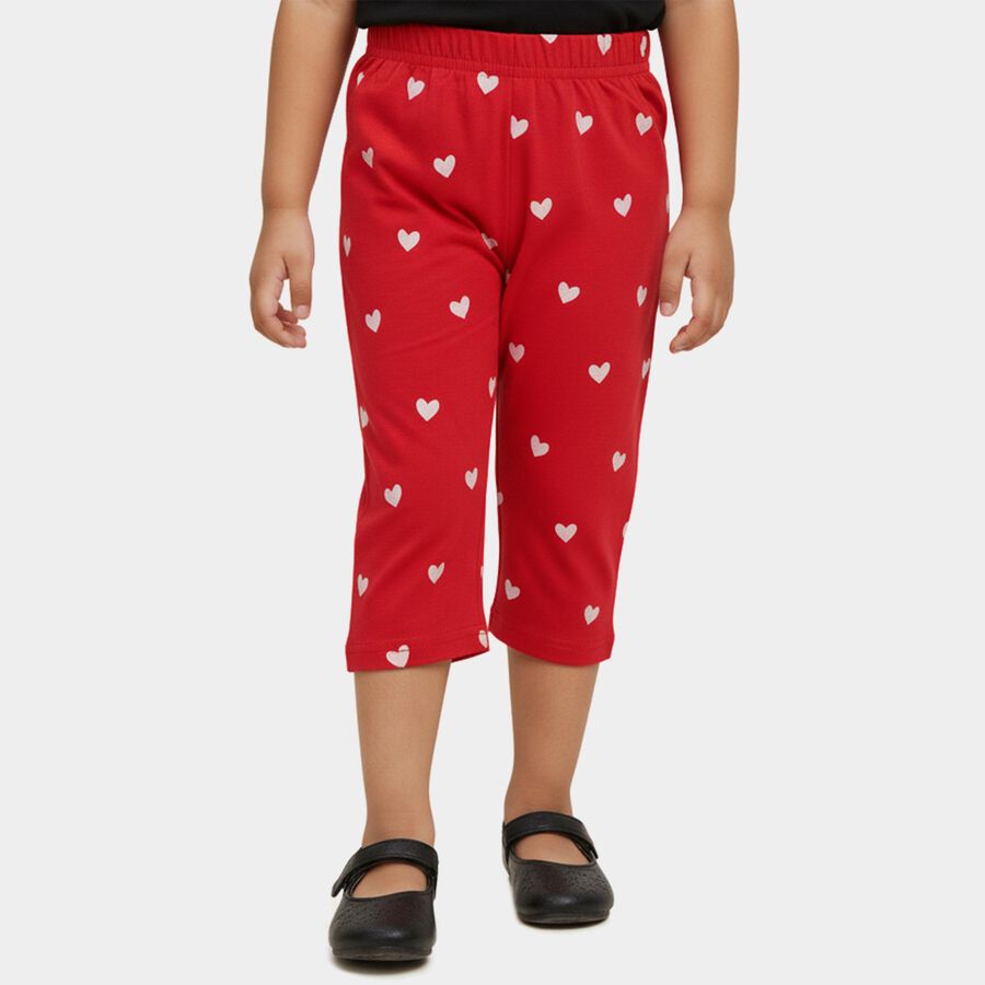 Girls' Fuchsia Regular Fit Heart Printed Elastic Waist Capri, Fuchsia, large