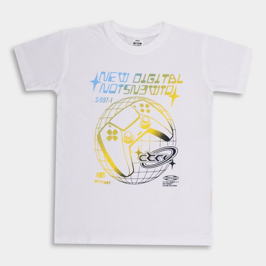 Boys' 100% Cotton Half Sleeves T-Shirt , White, large image number null