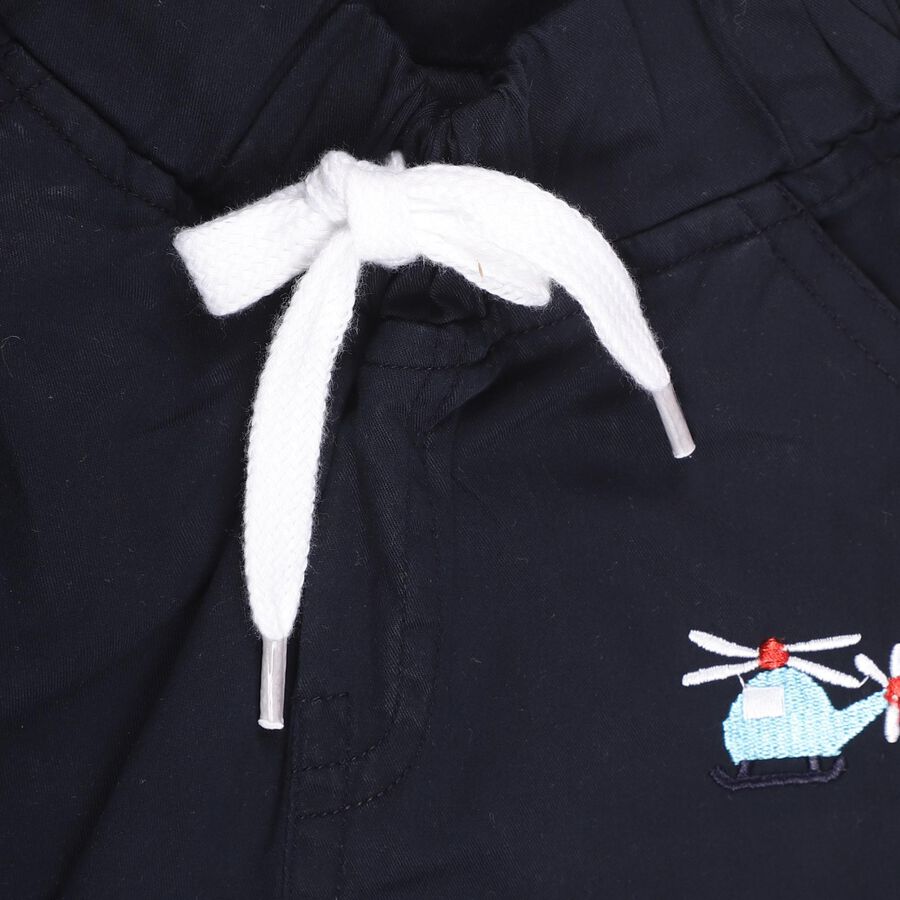 Infants' Navy Blue Elastic Waist Embroidered Trousers, नेवी ब्लू, large image number null