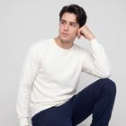 Men's Cream Long Sleeve Thermal, ऑफ व्हाइट, small