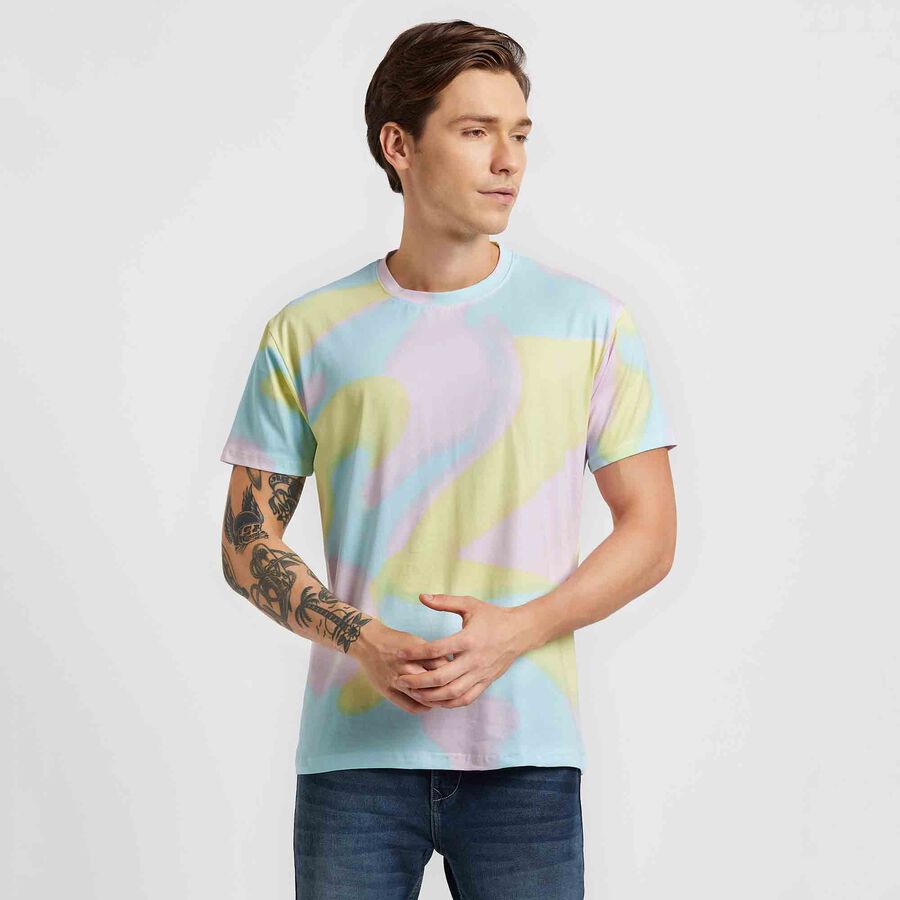 Printed Round Neck T-Shirt, Sky Blue, large image number null