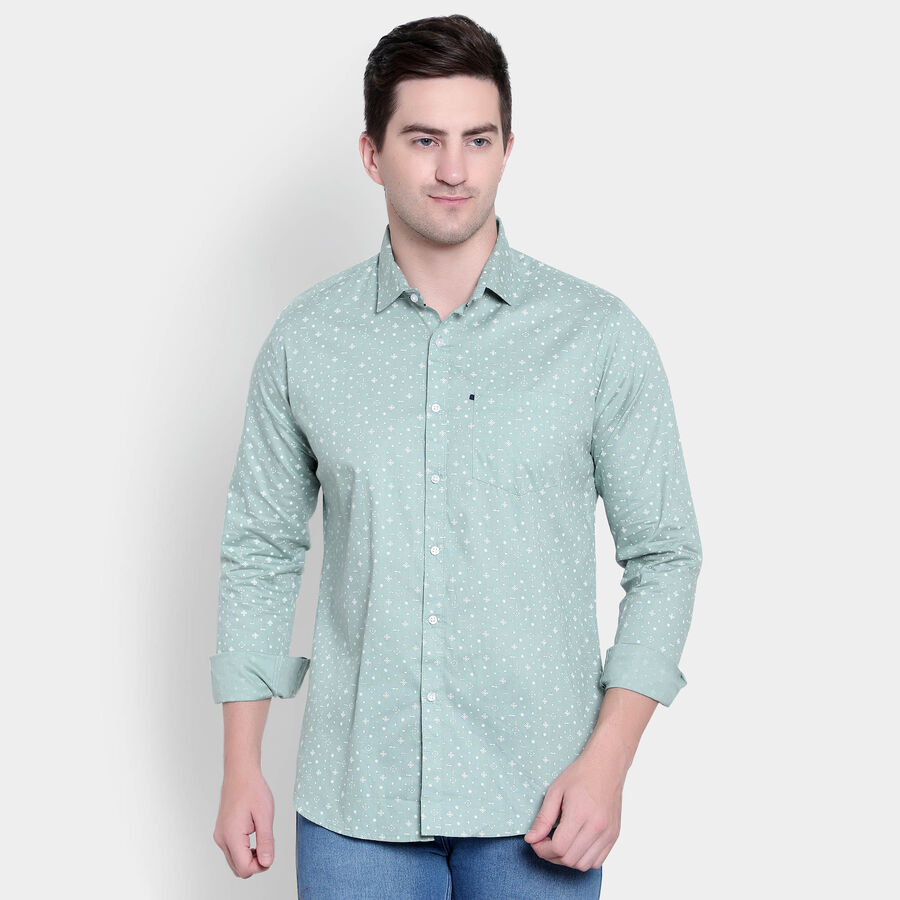 Cotton Printed Casual Shirt, Light Green, large image number null