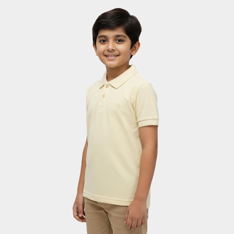 Boys Bright Yellow Crew Neck Casual Half Sleeve T-Shirt, Yellow, large