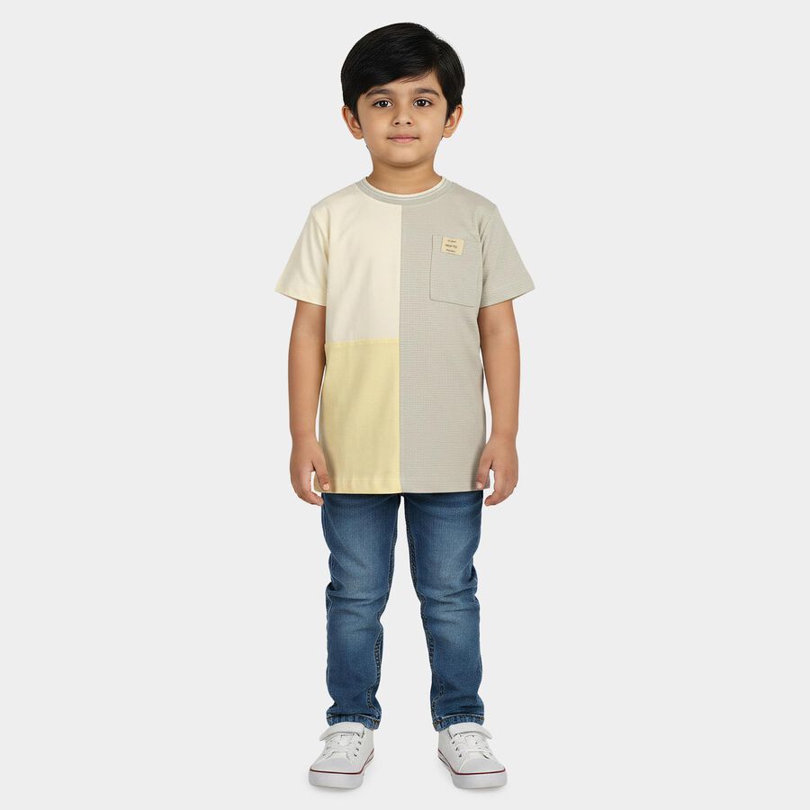 Boys Yellow Cotton Round Neck Casual Boys T-Shirt, पीला, large