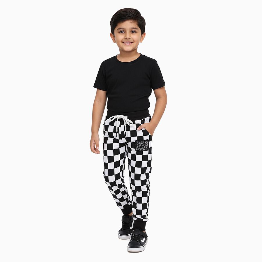Boys' Black and White Checkered Cotton Blend Pyjama, Black, large image number null