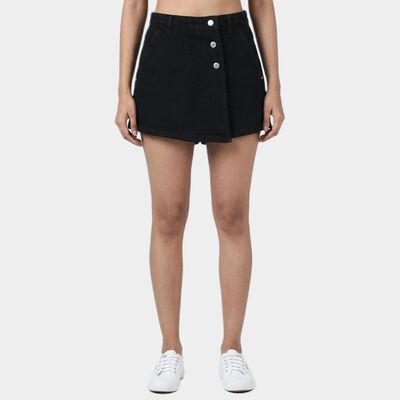 Women's Black Regular Fit High-Rise Denim Shorts