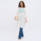 Women's Deep Teal Blue Cotton Round Neck Embroidered Kurta, टील ब्लू, small image number null