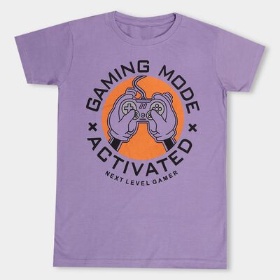 Boys' Light Lavender Purple Round Neck Casual T-Shirt
