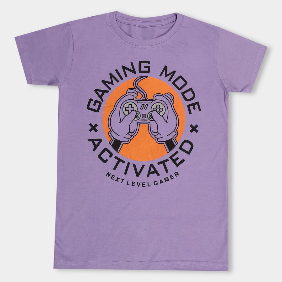 Boys' Light Lavender Purple Round Neck Casual T-Shirt, Lilac, large image number null